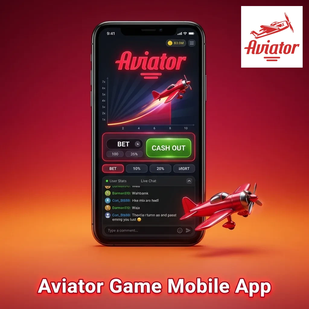 Mobile casino app showing Aviator game interface on smartphone with touch controls for betting and cash-out features